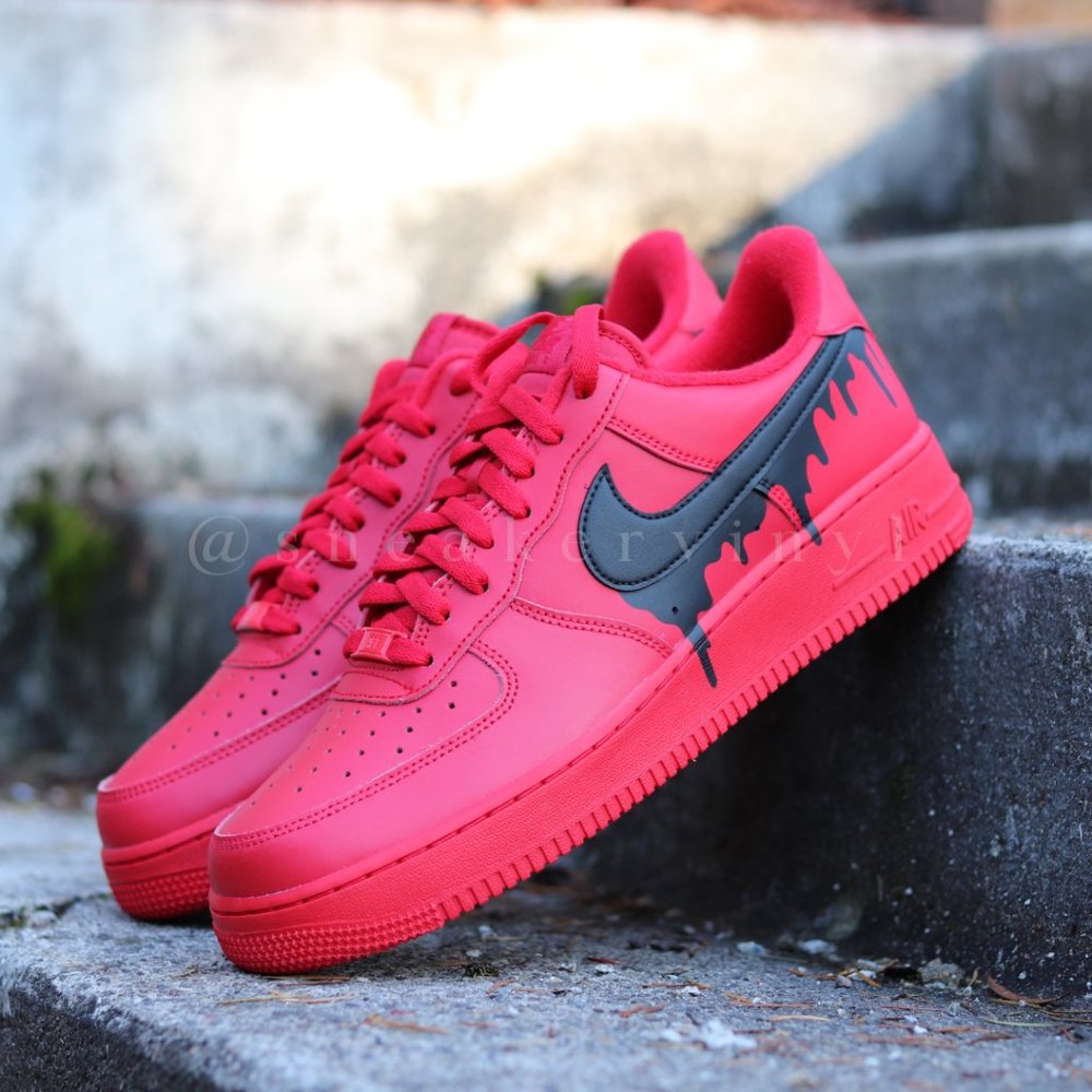 Nike Air Force 1 Low All RED Black Drip Custom - Picture 10 of 12